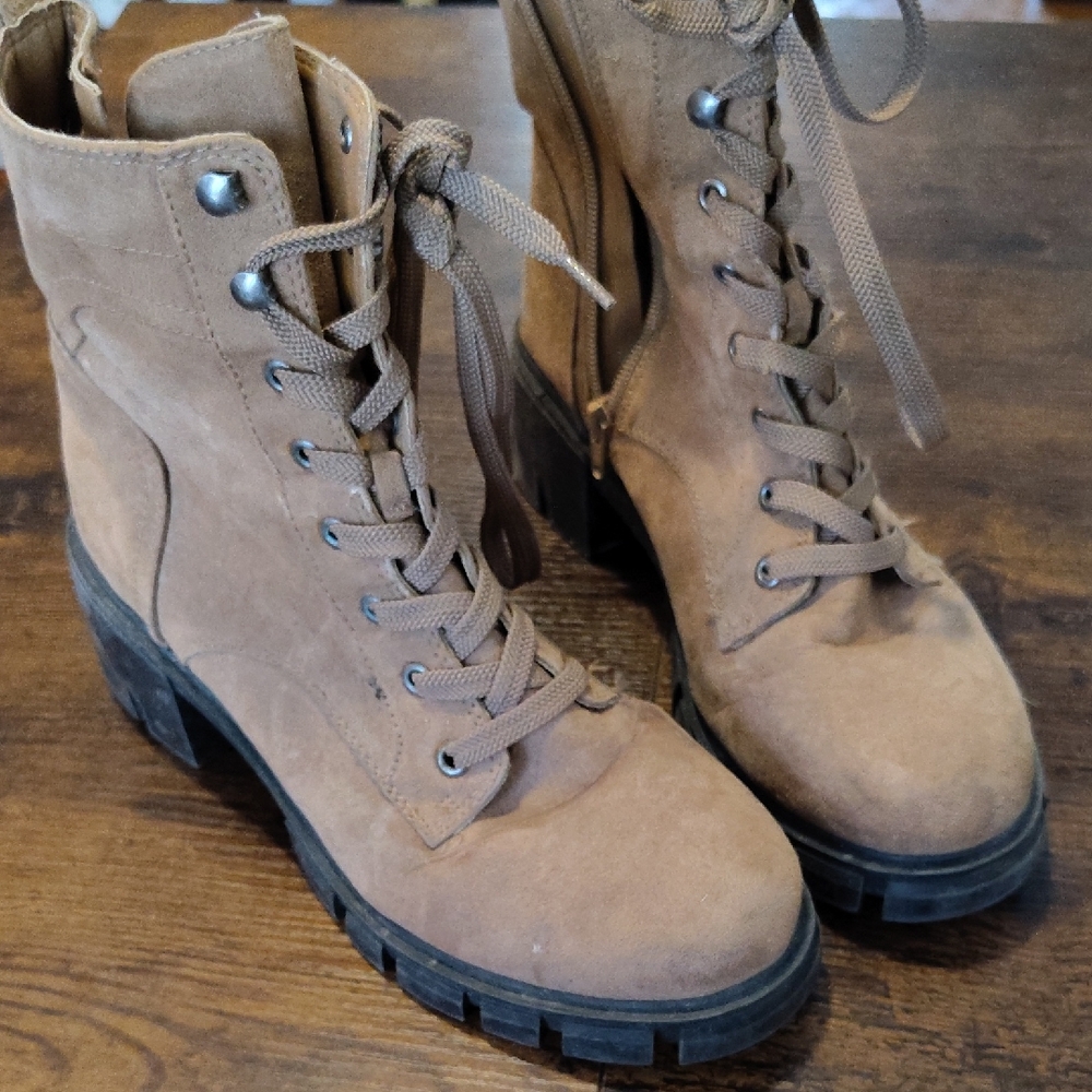 Tan Lace-Up Ankle Boots